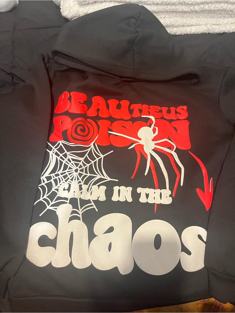 Black 'Beautiful Poison' Kids Hoodie with Red & White Graphic